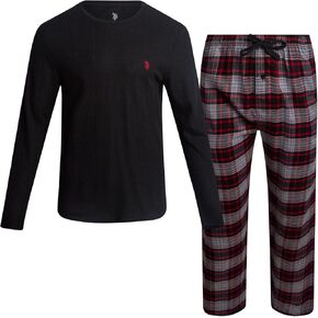 U.S. Polo Assn. Mens Thermal Pajama Set - 2 Piece Waffle Knit Long Sleeve Shirt and Plaid Pajama Pants for Men (S-XL) in Kuwait