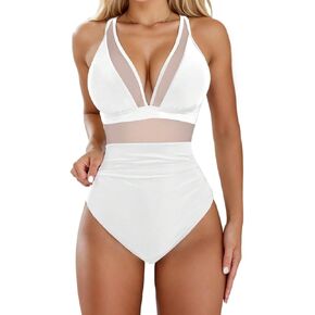 Womens High Stretch Backless Criss-Cross One-Piece Swimsuit Deep V-Neck Monokini for Beach and Summer Vacations in Saudi Arabia