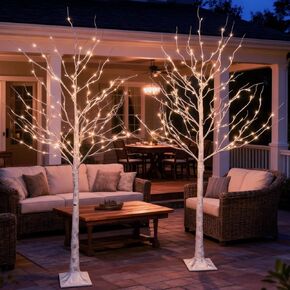 مجموعة شجرة البتولا المضيئة 6 أقدام * 2 مع 320 (160 * 2) أضواء LED بيضاء دافئة لديكور العطلات - تصميم واقعي، معتمد من UL، قابل للتعتيم، مقاوم للماء IP44 - مثالي للديكور الداخلي والخارجي in Kuwait