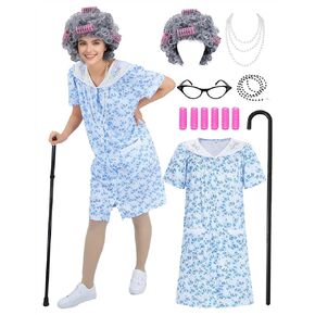 زي السيدة العجوز للبالغين للنساء 100 يوم من الأزياء المدرسية، فستان الجدة للهالوين السيدة العجوز in Kuwait