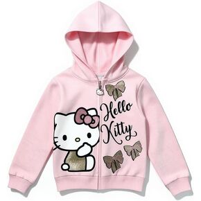 Hello Kitty Girls Fleece Hoodie, Soft Zip-Up Jacket with Hood, Warm Cozy Outerwear for Kids - in Saudi Arabia