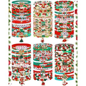 150 Pcs 100, 150, 200 Pcs Christmas Bracelets for Women Christmas Friendship Bracelets Bulk Stackable Beaded Stretch Bracelet Charm Jewelry Gift for Party Favors Supplies (Christmas-c) in Kuwait