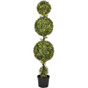 Vickerman Everyday 4 Foot Tall Artificial Pre-Lit LED Boxwood Topiary Triple Ball Tree - UV Resistant Indoor Outdoor - Potted Natural Green - Home Patio Faux Decor in Kuwait