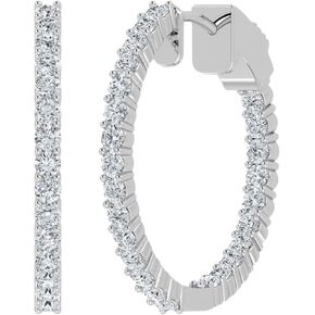 أقراط دائرية من الألماس الداخلي والخارجي من 0.50 إلى 2.00 قيراط للنساء من الذهب الأبيض/الأصفر الصلب عيار 14 قيراط من الألماس - مقاس 18.5 ملم (لون E-F، وضوح VS1-VS2) in Kuwait