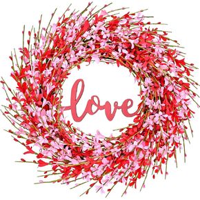 Waipfaru 20IN Valentines Wreaths for Front Door Decorations, Pink Forsythia Valentine Wreath, Spring Summer Wreath for Valentine's Home Party Table Window Gifts Decor in Kuwait