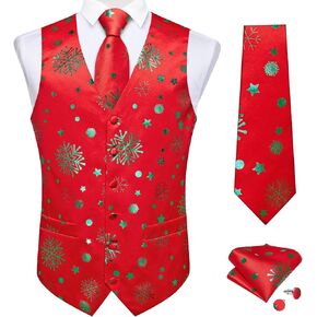 DiBanGu Mens Christmas Suit Vest Red Snowflake Holiday Xmas Waistcoat Tie Pocket Square Cufflinks Festival Party Gifts L in Kuwait