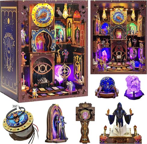 Book Nook Kit for Adults and Teens, 3D Puzzle Booknook Bookshelf Decor with LED Light, Dual Power Options (Battery/Type-C), Perfect Miniature Dollhouse Gift (Global Library) in Kuwait