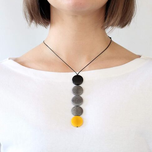 Coins Tagua Necklace in Yellow, Gray and Black Handmade in Saudi Arabia