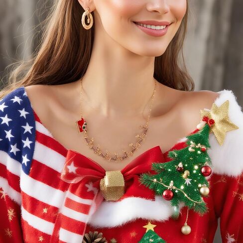 Christmas Necklace Earrings Set, Festive Jingle Bells & Glitter Christmas Light Pendant Statement Jewelry for Xmas Holiday Party in Saudi Arabia