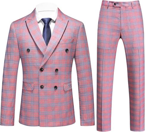 UNINUKOO Men's Suits 2 Piece Plaid Double Breasted Slim Fit Checkered Wedding Casual Homecoming Tuxedo Jacket Dress Pants Set in Saudi Arabia