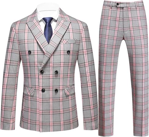UNINUKOO Men's Suits 2 Piece Plaid Double Breasted Slim Fit Checkered Wedding Casual Homecoming Tuxedo Jacket Dress Pants Set in Saudi Arabia