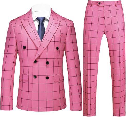 UNINUKOO Men's Suits 2 Piece Plaid Double Breasted Slim Fit Checkered Wedding Casual Homecoming Tuxedo Jacket Dress Pants Set in Saudi Arabia