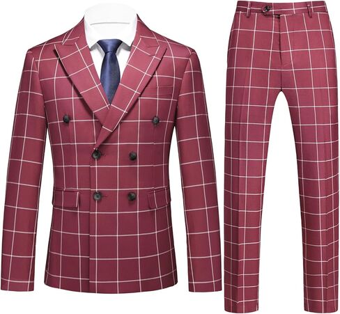 UNINUKOO Men's Suits 2 Piece Plaid Double Breasted Slim Fit Checkered Wedding Casual Homecoming Tuxedo Jacket Dress Pants Set in Saudi Arabia