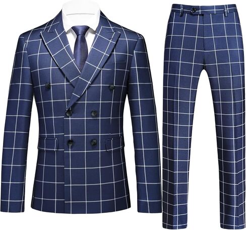UNINUKOO Men's Suits 2 Piece Plaid Double Breasted Slim Fit Checkered Wedding Casual Homecoming Tuxedo Jacket Dress Pants Set in Saudi Arabia