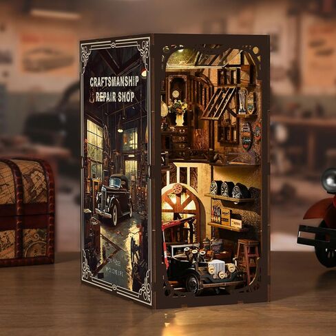 Book Nook Kit for Adults, DIY Miniature Coffee House Book Nook Kit with LED Light, 3D Wooden Bookshelf Puzzle, Dustproof Decor for Adults & Teens for Craft Lovers in Kuwait