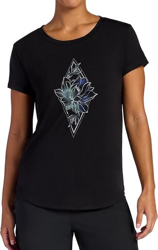 Gaiam Womens Mindful Flower Diamond Crewneck T-Shirt, Relaxed Fit, Stretch Lightweight Material, Curved Hem in Kuwait