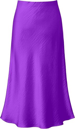 Mist Azur Silky Satin Long Skirt for Women Elastic High Waisted A Line Maxi Skirt 7307 in Saudi Arabia
