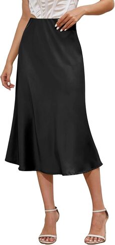 Mist Azur Silky Satin Long Skirt for Women Elastic High Waisted A Line Maxi Skirt 7307 in Saudi Arabia