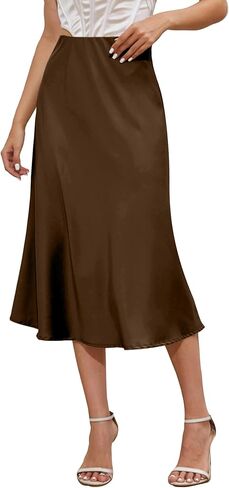 Mist Azur Silky Satin Long Skirt for Women Elastic High Waisted A Line Maxi Skirt 7307 in Saudi Arabia