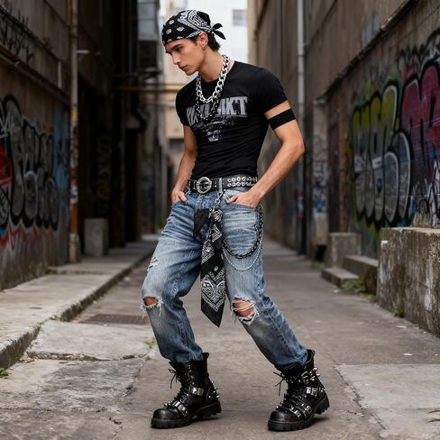 Pants Chain, Emo Chains for Pants with Bandana, Acrylic Layered Waist Chains for Men Women, Fit for Hip Hop Pocket Pants Rapper Rock Alternative Accessories in Kuwait