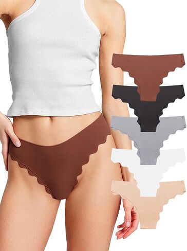 5 قطع ملابس داخلية نسائية منخفضة الارتفاع بدون خياطة بحافة مموجة، تصميم ناعم الملمس وناعم يسمح بالتهوية ومناسب للتنفس in Saudi Arabia