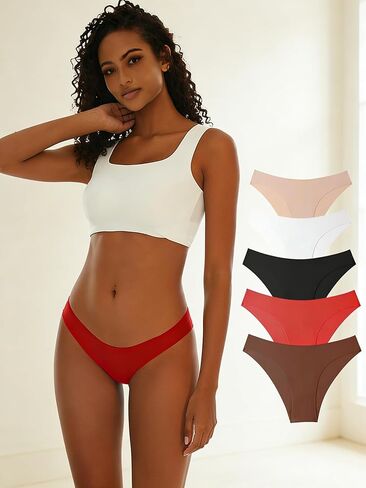 5-Pack Seamless Low-Rise Ice-Silk Women' s Briefs, Breathable Soft Smooth Stretch Hipster Underwear in Saudi Arabia
