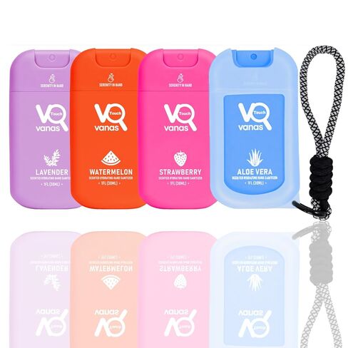 4 Pack Refillable Pocket Hand Sanitizer Spray with 1 Pack Silicone Case & Cute Keychain, Hydrating Hand Sanitizer Travel Size, 4 Scents, 4 FL. OZ. for Women Teen Girl Gifts.(4 Pack) in Saudi Arabia