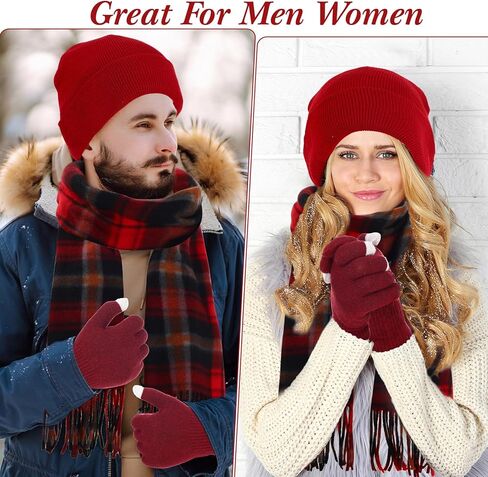 90 Pcs Hats Scarves Gloves Supplies Bulk Winter Beanies Red Grids Scarves Touchscreen Gloves for Men Women in Saudi Arabia