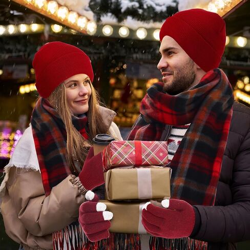 90 Pcs Hats Scarves Gloves Supplies Bulk Winter Beanies Red Grids Scarves Touchscreen Gloves for Men Women in Saudi Arabia