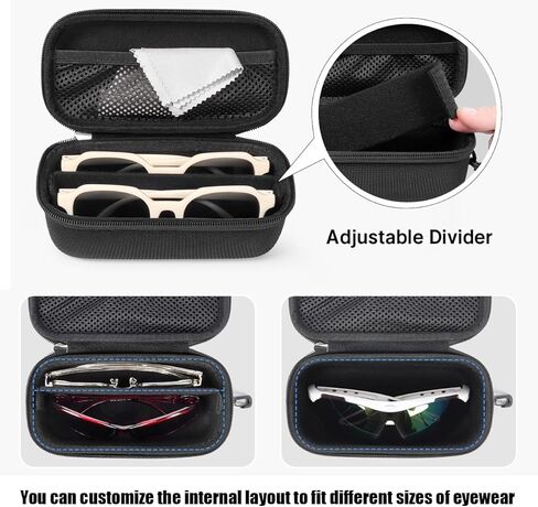 حافظة نظارة صلبة مزدوجة، حافظة نظارة مزدوجة مع مقسم قابل للتعديل، حامل نظارة للسفر لزوجين من النظارات الشمسية in Kuwait