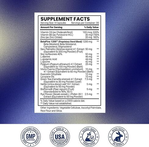 Research Verified Prosta Relief - Saw Palmetto and Bioperine - Prostate Health; Bladder & Urinary Health, Drive and Performance; Pure Natural, 90 Capsules (Pack of 3) in Kuwait