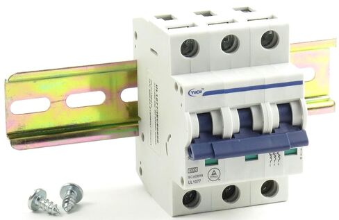 YC-1-1D with 6" Din Rail and 2 Screws Yuco Miniature Circuit Breaker D Curve 277/480VAC 115/220VDC (1 Pole, 1 Amp) in Saudi Arabia