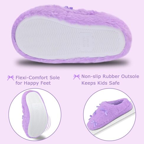Girls Plush House Slippers, Winter Non-Slip Warm House Shoes, Kids Soft Memory Foam Bows Slippers for Bedroom Indoor Outdoor in Saudi Arabia