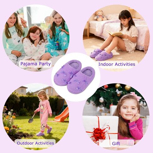 Girls Plush House Slippers, Winter Non-Slip Warm House Shoes, Kids Soft Memory Foam Bows Slippers for Bedroom Indoor Outdoor in Saudi Arabia
