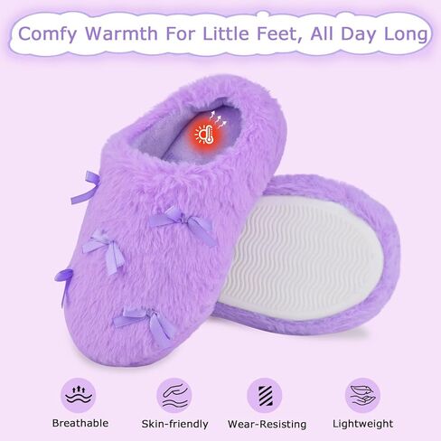 Girls Plush House Slippers, Winter Non-Slip Warm House Shoes, Kids Soft Memory Foam Bows Slippers for Bedroom Indoor Outdoor in Saudi Arabia