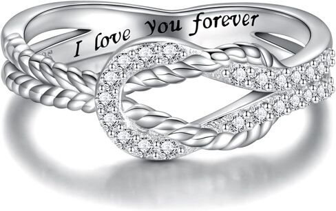 خاتم الأم والابنة من الفضة الإسترليني: محفور عليه عبارة "I Love You Forever" خاتم بعقدة مربعة هدية من الأم إلى الابنة in Kuwait