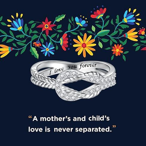 Sterling Silver Mother Daughter Ring: Engraved "I Love You Forever" Square Knot Ring Jewelry Gift from Mom to Daughter in Saudi Arabia