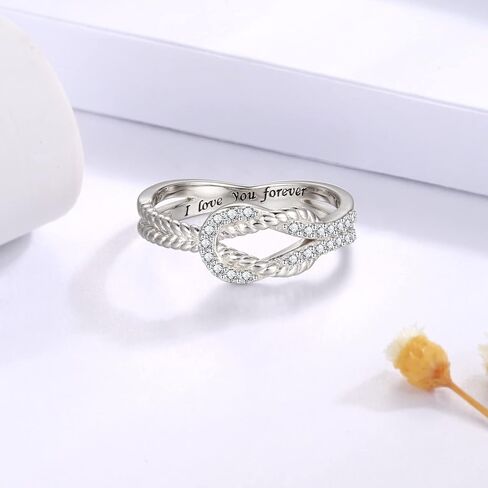 Sterling Silver Mother Daughter Ring: Engraved "I Love You Forever" Square Knot Ring Jewelry Gift from Mom to Daughter in Saudi Arabia