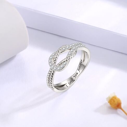 Sterling Silver Mother Daughter Ring: Engraved "I Love You Forever" Square Knot Ring Jewelry Gift from Mom to Daughter in Saudi Arabia