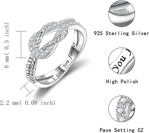 Sterling Silver Mother Daughter Ring: Engraved "I Love You Forever" Square Knot Ring Jewelry Gift from Mom to Daughter in Saudi Arabia