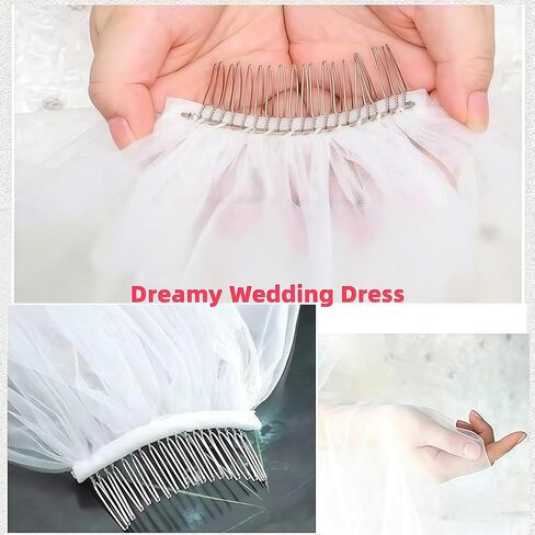 فستان زفاف العروس، طرحة رقيقة بمشط وحواف مقصوصة، وفستان زفاف شيفون حالم مع مشط in Kuwait