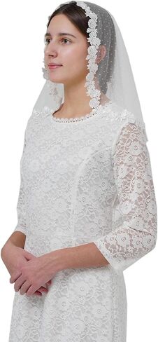 YHDDYG Lace Headcovering for Women Lace Veil with Dots Lace Chapel Mantilla Veils Latin Mass Catholic Veil S123 in Saudi Arabia