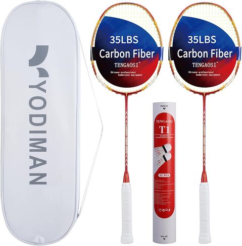 مجموعة مضارب كرة الريشة من الجرافيت للاعبين - تتضمن حقيبة ريشة واحدة/مضرب واحد/2 كرة الريشة/12 in Kuwait