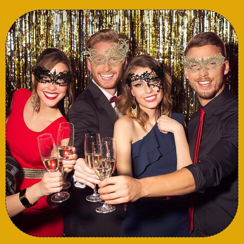 Yolev 6 Pcs Masquerade Masks for Women Gold Black Lace Mask 6 Styles Masquerade Mask for Glasses Couples Halloween Prom Ball Party Mardi Gras Lace Face Mask in Saudi Arabia
