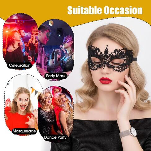 Yolev 6 Pcs Masquerade Masks for Women Gold Black Lace Mask 6 Styles Masquerade Mask for Glasses Couples Halloween Prom Ball Party Mardi Gras Lace Face Mask in Saudi Arabia