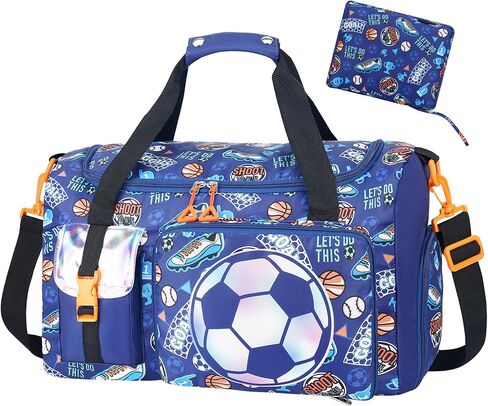 WOOMADA Travel Duffle, Weekend Bag with Wet Pocket & Trolley Sleeve, Gym Dance Bag With Shoe Compartment(Football) in Kuwait