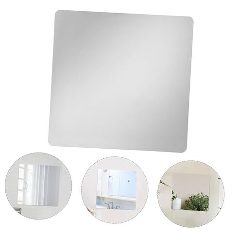 PartyKindom 2pcs Self-Adhesive Mirror Tiles Square Wall Decor for Bedroom Bathroom Gym and Vanity Easy to Install Frameless Design Rounded Edges in Saudi Arabia
