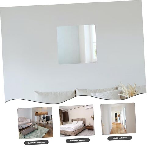 PartyKindom 2pcs Self-Adhesive Mirror Tiles Square Wall Decor for Bedroom Bathroom Gym and Vanity Easy to Install Frameless Design Rounded Edges in Saudi Arabia