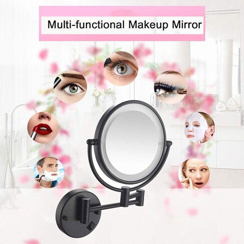 Magnifying Makeup Mirror with Light Wall Mounted, Double Sided Vanity Magnifying Mirror, 360deg; Swivel Extendable, Adjustable Telescopic Boom, with Plug,5X in Kuwait