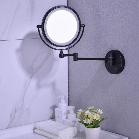 Magnifying Makeup Mirror with Light Wall Mounted, Double Sided Vanity Magnifying Mirror, 360deg; Swivel Extendable, Adjustable Telescopic Boom, with Plug,5X in Kuwait